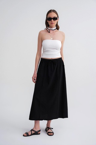 4633 Kadın Yandan Cepli Parçalı Etek Siyah Siyah