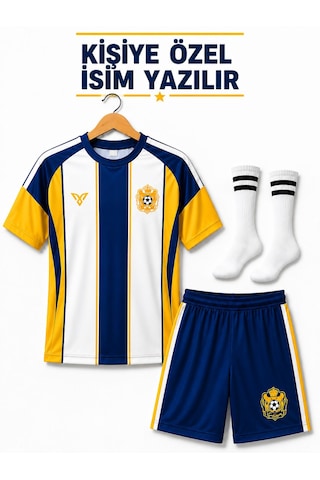 Yenteks İsim Yazılır Çocuk Futbol Forması Sarı-lacivert Özel Tasarım 4 Parça Forma+şort+çorap+bileklik Lacıvert - Sarı