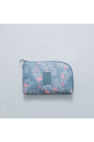 Youtek Gri Flamingo Desenli Su Geçirmez Dijital Alet Çantası - Şarj Cihazı, Kablolar, Kulaklık İçin Büyük Kapasiteli Seyahat Organizer 21x14x3 Cm