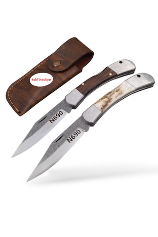 N690 Böhler Çelik Kilitli Yaylı Takım Kamp Çakı Ahşap Ve Geyik Boynuzu Kabzeli, Alüminyum Balçıklı, Dayanıklı Koleksiyon & Outdoor Kamp Çakı Beyaz - Kahverengi
