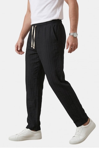 Deep Sea Deepsea Siyah Çizgi Dokulu Rahat Kesim Yazlık Spor Pantolon Hafif Kumaş Modern Tasarım 2600263