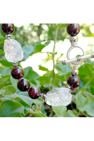 2824 Ham Herkimer Elmas Garnet Hematit El Yapımı Düğümlü Kolye 0112 - Bordo
