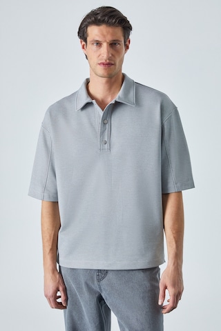 Grimelange Jucka Erkek Kısa Kollu Çıtçıt Kapamalı Oversize Fit Polo Yaka Gri T-shirt Gri
