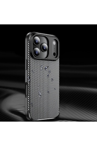 Apple Uyumlu iPhone 17 Pro Kılıf Kamera Korumalı Darbe Emici Karbon Fiber Desenli Kapak