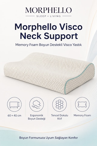Morphello Neck Support Ortopedik Boyun Destekli Visco Yastık 60x40 Cm Memory Foam, Fermuarlı Yıkanabilir Kılıf Beyaz - Yeşil