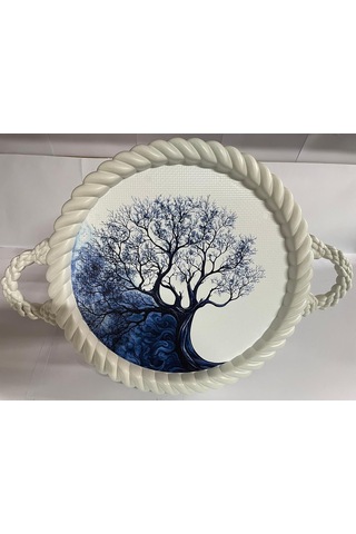 Bybars Lüks Dekoratif Plastik Tepsi Bukleli Çerçeve 35 X 35 Nostaljik Ağaç Desenli