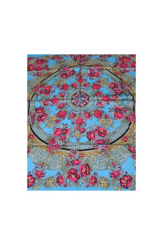 Tikitonki Çiçek Desenli Turkuaz Bohem Saten Eşarp - 90x90 Turkuaz Turkuaz