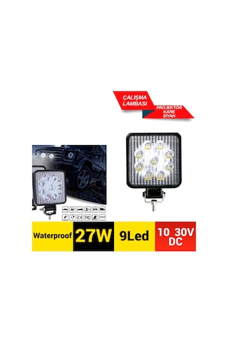 Carub Çalışma Lambası 10-30v 27w Off Road 9 Led Kare Siyah