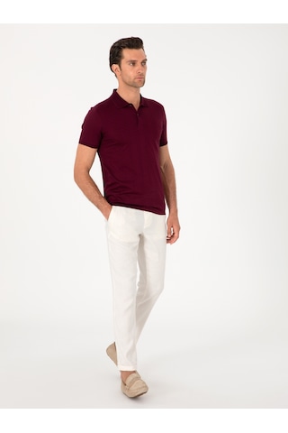 Cacharel Ekru Slim Fit Çizgili Keten Karışımlı Spor Pantolon Bej