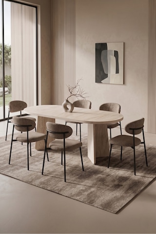 Hopilon Bohem 90x168 Sabit Yemek Masası Mutfak Masası Takımı 6'lı Polo Sandalye Takımı Cappuccino