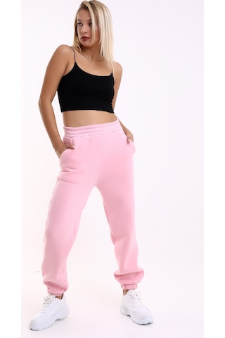 Winmoda34 Kadın Üç İplik İçi Şardonlu Polarlı Eşofman Altı Jogger Rahat Kalıp Pembe