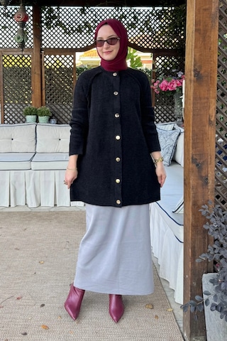 Rabia Şamlı Sedef Angora Triko Hırka Siyah Normal