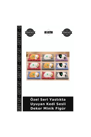 Özel Seri Yastıkta Uyuyan Kedi Sesli Dekor Minik Figür