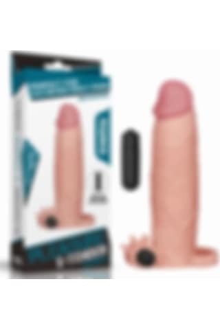 Red Fox 7.5 Cm Dolgulu Gerçekçi Ten Doku Titreşimli Kalın Penis Kılıfı - Pleasure X-tender