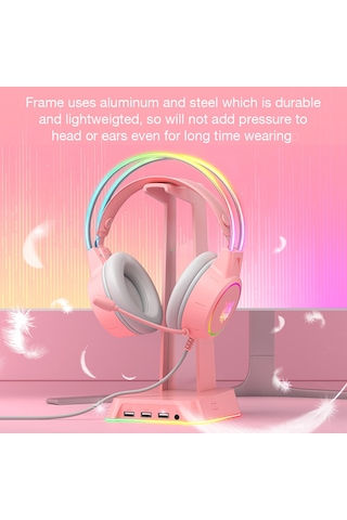 Yaozixa Oyuncu Kulaklığı Pembe X15 Pro - 50mm Sürücü, Tüm Yönlü Mikrofon, 3.5mm + Usb Bağlantı