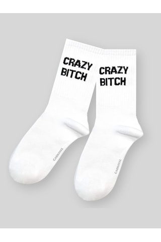 Crazy B.itch Yazılı Unisex Beyaz Tenis Çorap Beyaz