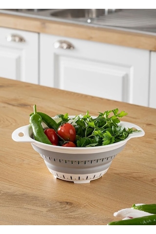 Süzgeç Katlanır Süzgeç Sebze Süzgeci Katlanabilir Süzgeç Oval Silikon Bpa Free Beyaz Gri