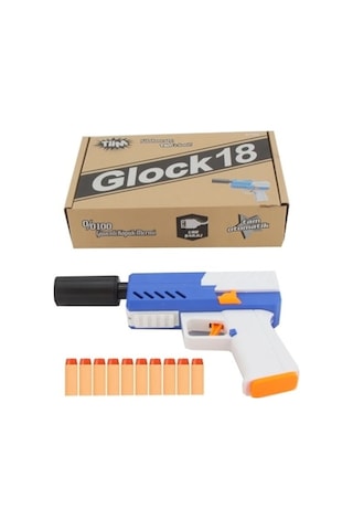 Birlik Oyuncak Tiim Sarjlı Tam Otomatik Susturuculu Mavi Glock Tabanca D2