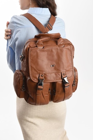 Baginn Y.s.deri Kadın Sırt Çantası 35 25 Cm Vegan Deri Yıkama Suni Deri Postacı Çapraz Askılı Omuz Çantası Taba