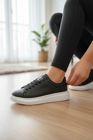 Enoch Kadın Siyah Platform Tabanlı Sneaker Ortopedik Günlük Rahat Spor Ayakkabı Siyah Beyaz