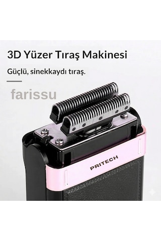Pritech Rf-1551 Şarjlı Erkek Tıraş Makinesi - Deri Kaplama 3d Yüzer Başlık Sinekkaydı Tıraş Makinesi
