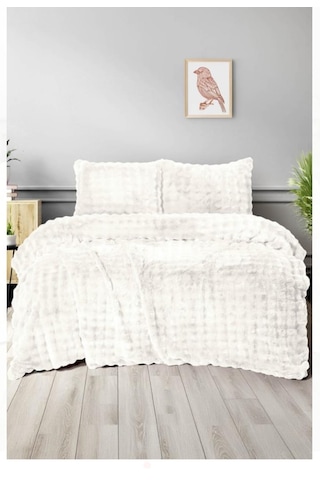 Merinos Diamond Kürk Bubble Desen Comforter Set, Çift Kişilik Yorgan Seti 220x240 Krem