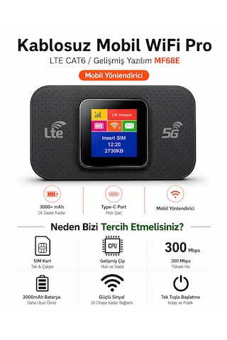 Kablosuz Mini Wifi Pro Lte 4g Modem 3.000mah Sim Kartlı 300mbps Yüksek Hızlı Kablosuz Yönlendirici Cep Telefonları Dizüstü Bilgisayarlar Ve Tabletler İçin Uygun 10 Cihaza Kadar Bağlantı Taşınabilir