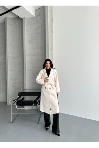 Meecy Laura Kuşaklı Yeni Sezon Astarlı Premium Kalite Rahat Kalıp Kadın Kaşe Kaban Mont Bej Bej