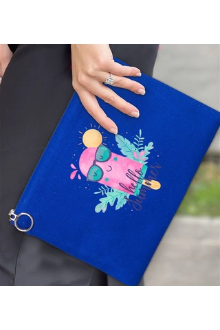 Bk Gift Yaz Temalı-5 Astarlı Mavi Portföy Çanta 30x21cm, Baskılı El Çantası, Organizer Çanta