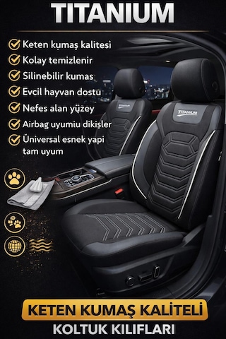 Titanyum Serisi Lüks Keten Oto Koltuk Kılıfı Tofaş Kartal-şahin-doğan-serçe-tempra İle Uyumlu Beyaz