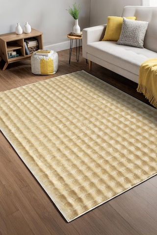 Bubble Bej Yıkanabilir Kaymaz Taban Bambu Yumuşak Dokulu Peluş Halı Mutfak Koridor Salon Halısı