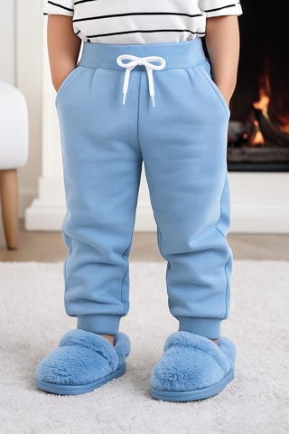 % 100 Pamuk Bebe+çocuk Cepli Alt Eşofman Kaşkorse Kumaştan Yumuşak Dokulu 9-36 Ay Mavi