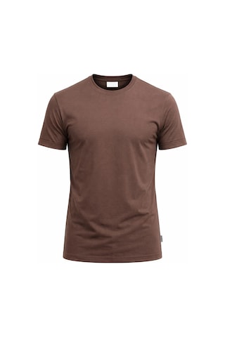 Plus Scorpion T02 Kol Katlama Erkek Slim Fit Basic Tişört Bisiklet Yaka, Düz Kumaş, Yazlık Model Kahverengi