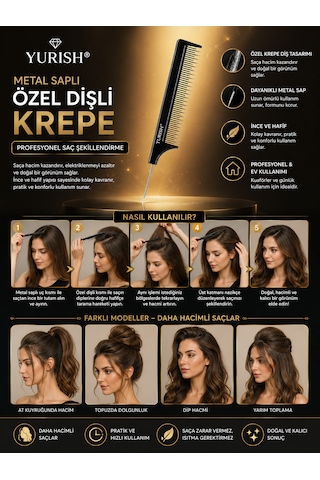 Profesyonel Metal Saplı Özel Dişli Krepe Tarağı , Kuaför Tarağı 0