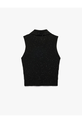 Koton Yarım Düğmeli Kolsuz Polo Yaka Triko Top Siyah 7wak30008ht