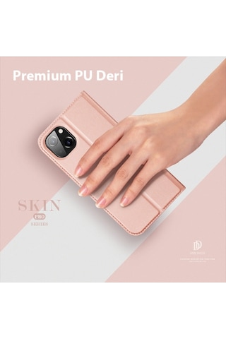 More TR Dux Ducis Apple Uyumlu iPhone 14 Plus 6.7 Kılıf Skin Pro Series Flip Cover Kapaklı Kılıf - Rose Gold