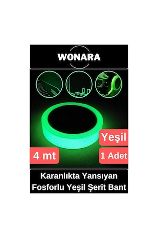 Premium Yapışkanlı Karanlıkta Yansıyan Işık Veren Fosforlu Fotolümen Yeşil Şerit Bant 4 Mt 1 Adet