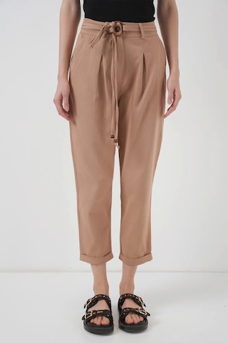 Defymoda 6660 Kemerli Keten Pantolon - Bisküvi Bisküvi