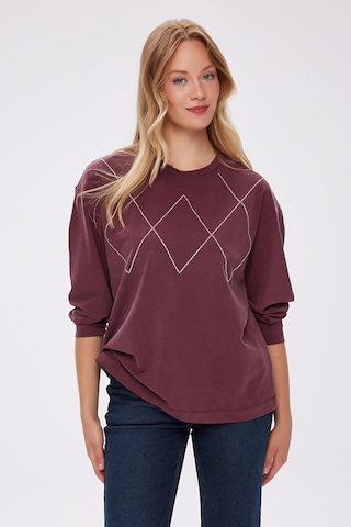 Faik Sönmez Taş Detaylı Bisiklet Yaka Tenselli Sweatshırt W27swt007 Uw27swt00740 Bordo