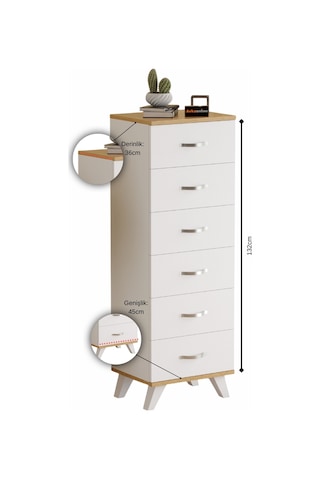 Aeka Ae-3038 Belinda 6 Çekmeceli Beyaz Çam Şifonyer Komodin 132 45 36 Cm