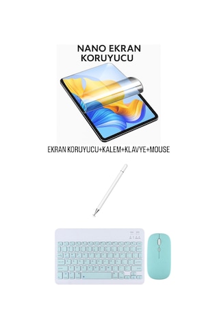 Samsung Galaxy Tab A11+ Plus X310 Uyumlu Ekran Koruyucu Klavye Mouse Set Mavi