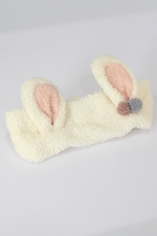 Toyaş Tavşan Kulaklı Peluş Bandana Makyaj Spa Saç Bandı Beyaz Çok Renkli