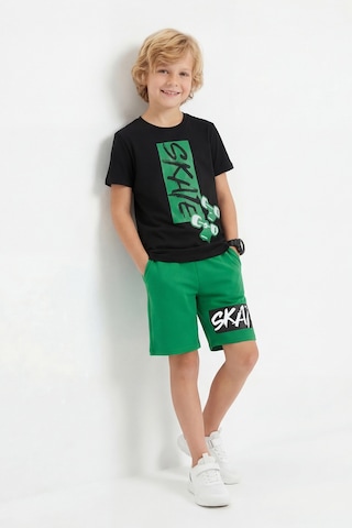 Panios Kids Yuvarlak Yaka Skate Baskı Detaylı Yazlık Erkek Çocuk Alt Üst Takım Yeşil