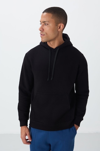 Tommy Life Siyah Pamuklu Kalın İçi Tüylü Yumuşak Dokulu Comfort Fit Nakışlı Erkek Sweatshirt - 88419 Siyah
