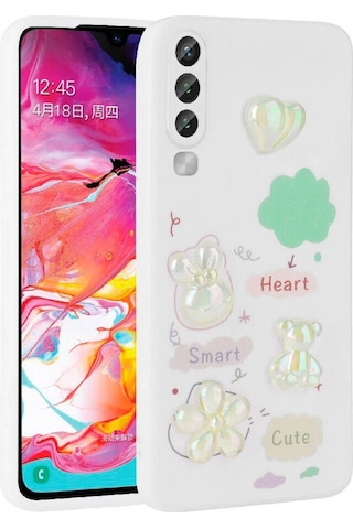 Galaxy A70 Kılıf Kabartma Figürlü Parlak Zore Toys Silikon Kapak Beyaz