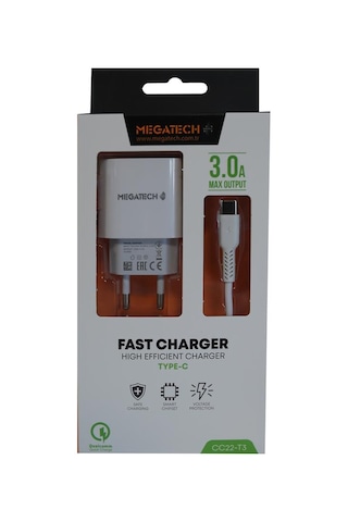 Megatech Cc01 Cc22-t3 5v-3.0a Ev Şarj+type-c Kablo Hızlı Şarj