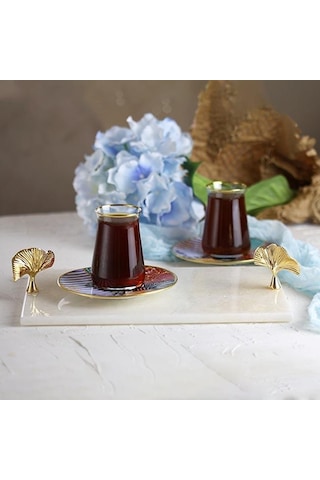 Akayev Mermer Beyaz 30X20 CM Altın Ginkgo Sunum Tabağı