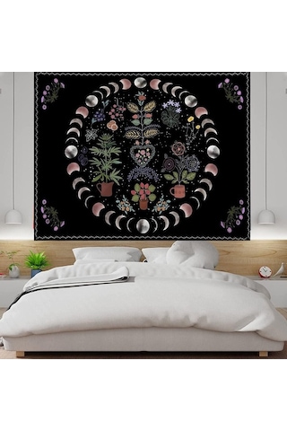 Novahub Boho Ay Ve Güneş Duvar Sanatı Bitki Goblen, Mandala Estetik Asılı Halılar, Yatak Odası Dekorasyon Aksesuarları Battaniye