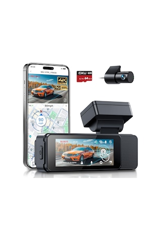 Gku Dashcam Araba Ön Arka, 4k/2.5k Dokunmatik Ekranlı 3,18 İnç, Gps 5g Wi-fi Araç Kamerası, Çift Araç Kamerası, 64gb Sd Kart, Park İzleme, Wdr, 170 Geniş Açı, G-sensörü, Döngü Kayıt, Maks. 256gb
