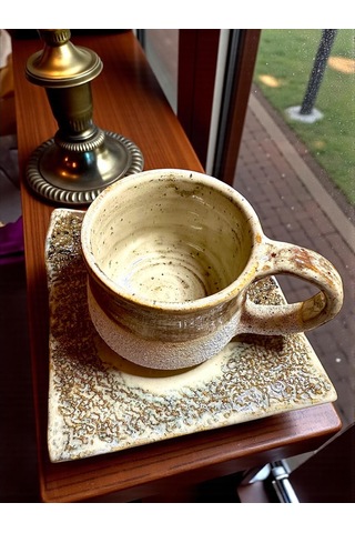 2'li Terra El Yapımı Stoneware Fincan Bej